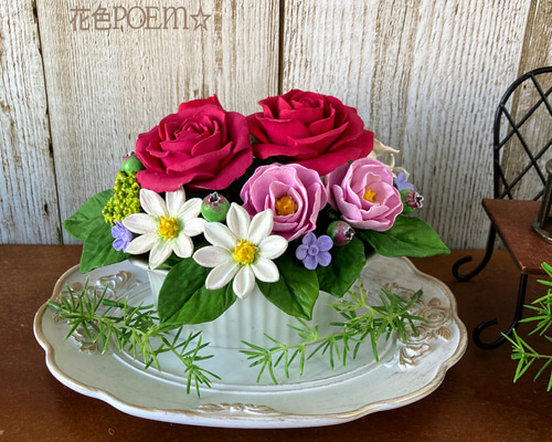 粘土の花〓7種盛り＊薔薇とカーネーション・ミックスフラワー♡麻布