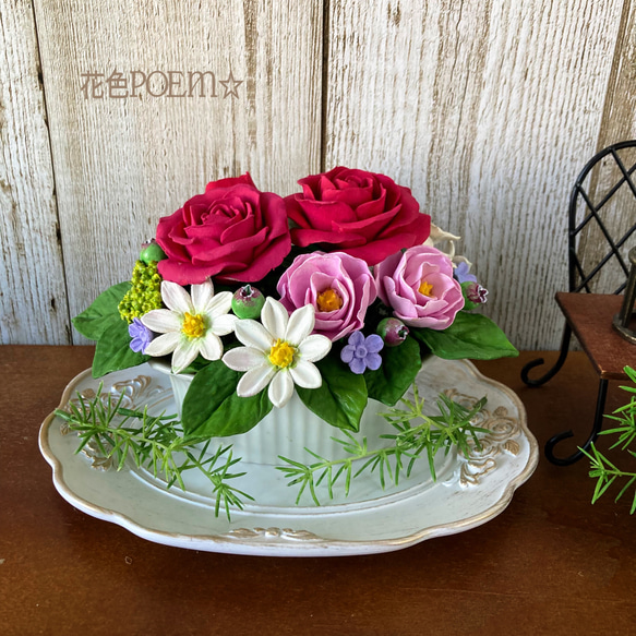 粘土の花〓7種盛り＊薔薇とカーネーション・ミックスフラワー♡麻布