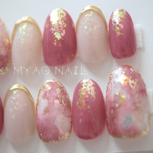 オーダーネイルチップNo.401 大理石 キラキラ ニュアンス 【現品