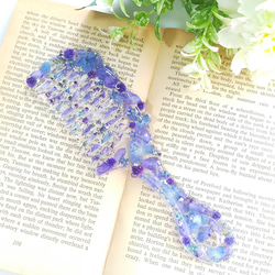 ドライフラワーのアンティークヘアコーム ブルー〜 ヘアブラシ 櫛 花