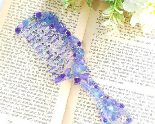 木製 花と魚彫刻 ヘアコーム*6 木製 花と魚彫刻 ヘアコーム*6