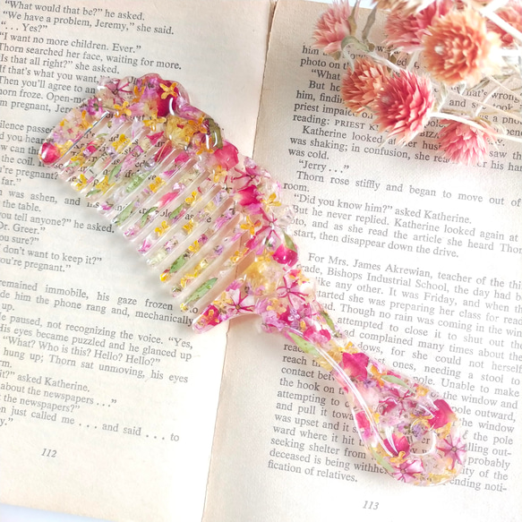 〜ドライフラワーのアンティークヘアコーム　ブルー〜　ヘアブラシ　櫛　花　レジン　クリア　クリニック什器　アクセサリー　 19枚目の画像