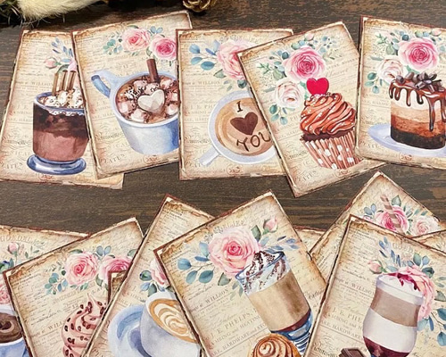 CP 21】コラージュ素材 チョコ スイーツ＆コーヒー 紙モノ おすそ分け