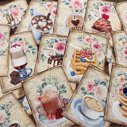 CP 21】コラージュ素材 チョコ スイーツ＆コーヒー 紙モノ おすそ分け