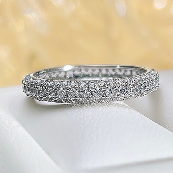 パヴェリング フル 高炭素ダイヤモンド キラキラ ゴージャス ラグジュアリー シンプル 普段使い 指輪 ホワイト 白 6枚目の画像