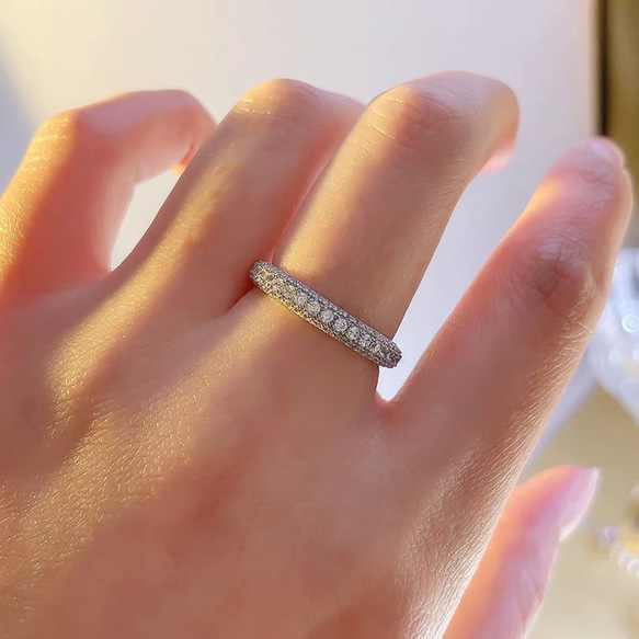 パヴェリング フル 高炭素ダイヤモンド キラキラ ゴージャス ラグジュアリー シンプル 普段使い 指輪 ホワイト 白 4枚目の画像