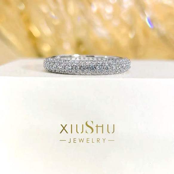 パヴェリング フル 高炭素ダイヤモンド キラキラ ゴージャス ラグジュアリー シンプル 普段使い 指輪 ホワイト 白 2枚目の画像