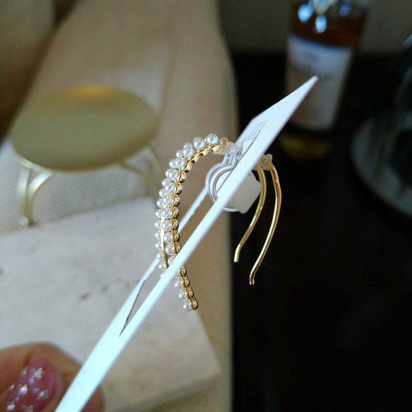 在庫僅か◆Pearl hoop earrings  パールフープイヤリング真珠フープピアス金属アレルギーノンホールピアス 12枚目の画像