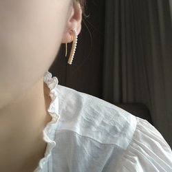 在庫僅か◆Pearl hoop earrings  パールフープイヤリング真珠フープピアス金属アレルギーノンホールピアス 8枚目の画像