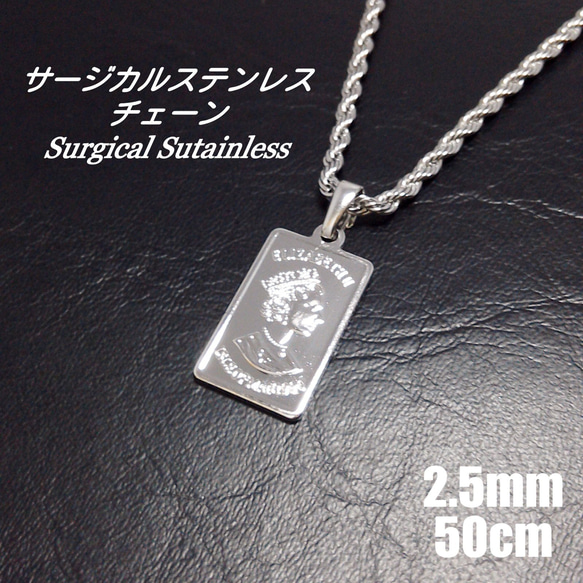 サージカルステンレス】シルバー インゴット コイン ネックレス