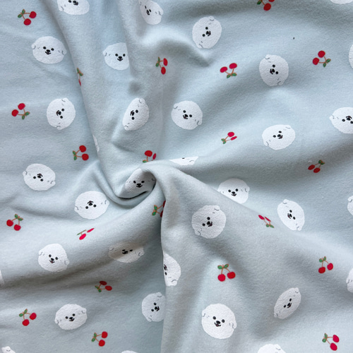 40フライスニット生地（白プーとチェリー）4選択可 韓国生地 生地