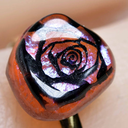 送料無料**オレンジ青紫バラのラスの指輪　ハンドメイド　リング　（10554-453） ガラス工芸家の創作した一点物 1枚目の画像