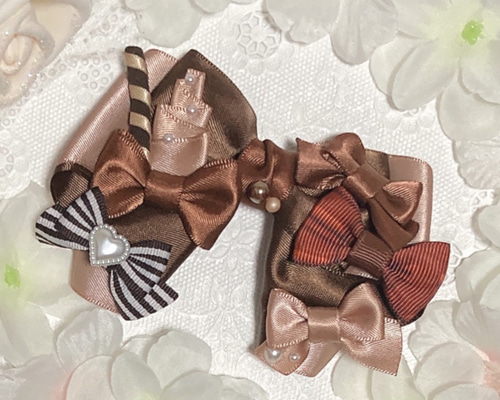 handmade♡編み込みパールチョコポニークリップ① handmade♡編み込みパールチョコポニークリップ① ファッション雑貨