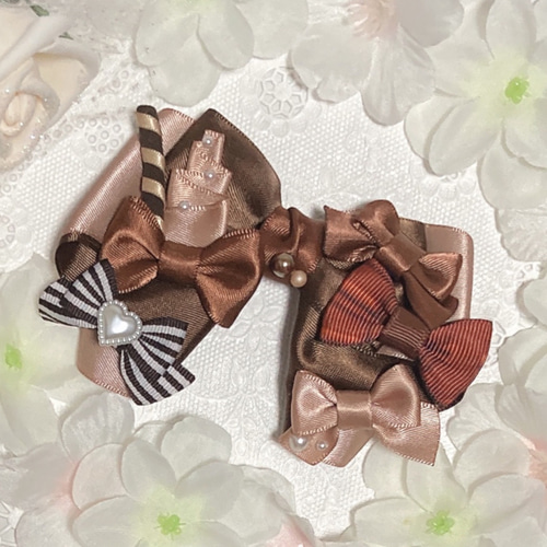 再販♡ カラーオーダー可能♪たっぷりリボンとチョコ棒 パールの 