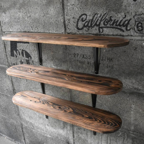 三段シェルフ 男前 インダストリアル スケボー スケートボード棚