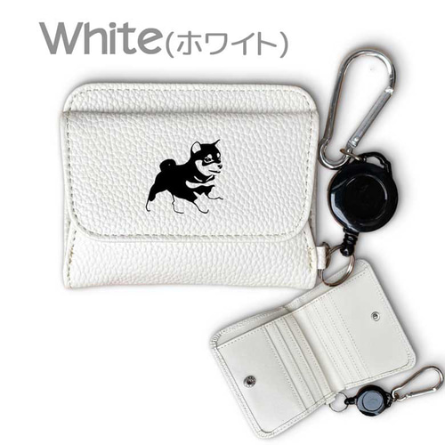 豆柴 カラビナ付きミニ財布 二つ折り ボックス型 フルオープン