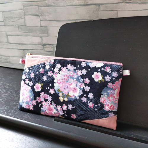 ☆和柄とパステル☆多機能ポーチ 【夜桜】】通院に、お財布に、小物の  