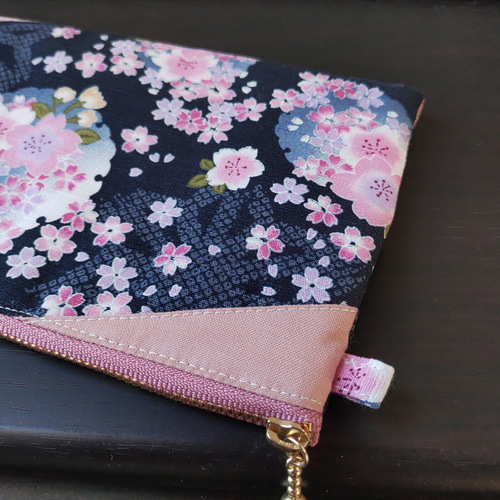 ☆和柄とパステル☆多機能ポーチ 【夜桜】】通院に、お財布に、小物の  