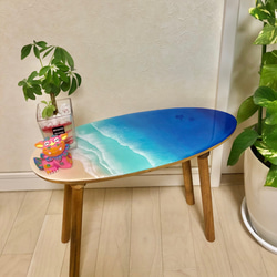 レジンアート海(サーフボードテーブル) 海のある暮らし 組み立て式ミニテーブル サーフボード型 花台 海レジン
