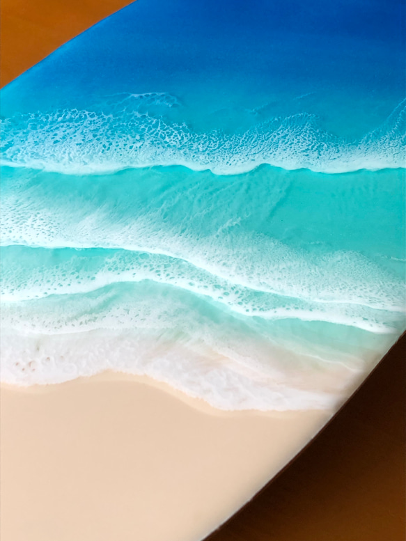 海のある暮らし　組み立て式ミニテーブル　サーフボード型　花台　海レジン　レジンアート　海　インテリア　プランター　 9枚目の画像