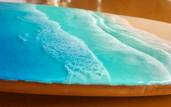 海のある暮らし　組み立て式ミニテーブル　サーフボード型　花台　海レジン　レジンアート　海　インテリア　プランター　 10枚目の画像