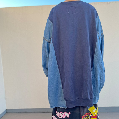 sweatshirt combi square shoulder／デニムリメイク sweatshirt combi square shoulder／デニムリメイク