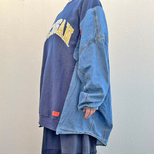リメイク スウェット x デニムシャツ ワイドプルオーバーR-1874