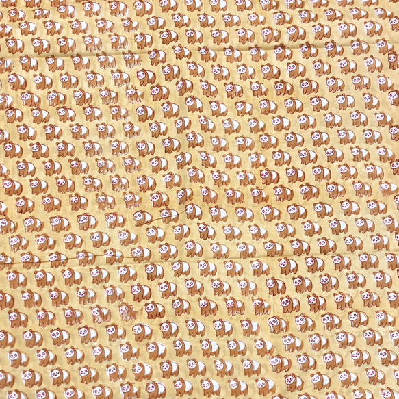 【50cm単位】イエローブラウンパンダ　ハンドブロックプリント生地　テキスタイル  コットン 4枚目の画像