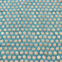 【50cm単位】ブルーグリーンピンクイエロースモールフラワー　ハンドブロックプリント生地　テキスタイル  コットン 4枚目の画像