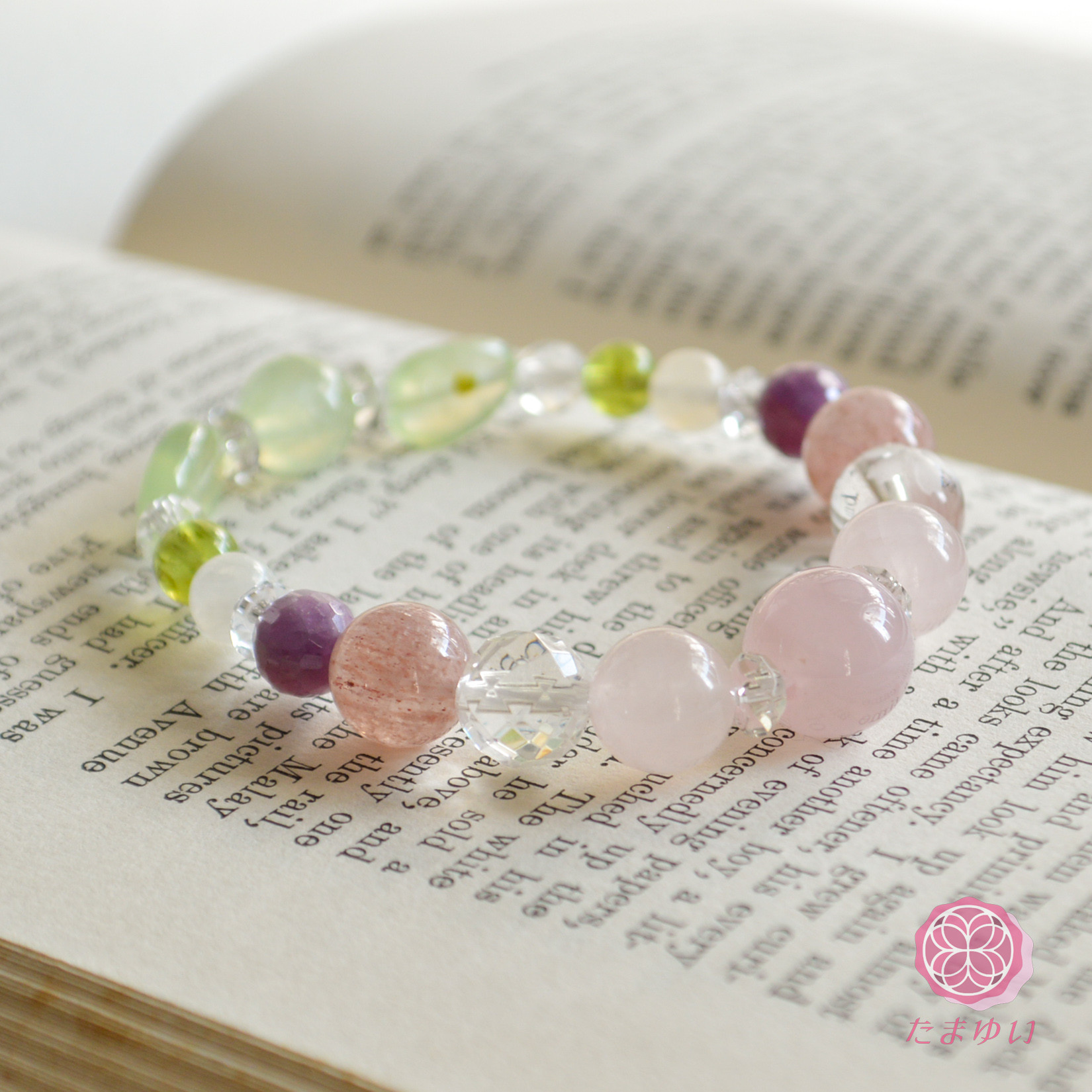 神様を味方につける～さくやブレス陽光の姫様 ローズクォーツ ピンクエピドート ルビー ローズクォーツ ペリドット