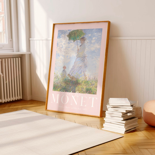 モネ「散歩、日傘をさす女性」 ｜ピンク ポスター｜海外ポスター