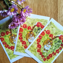 ハートの椿とキジトラ猫さんのポストカード 5枚目の画像