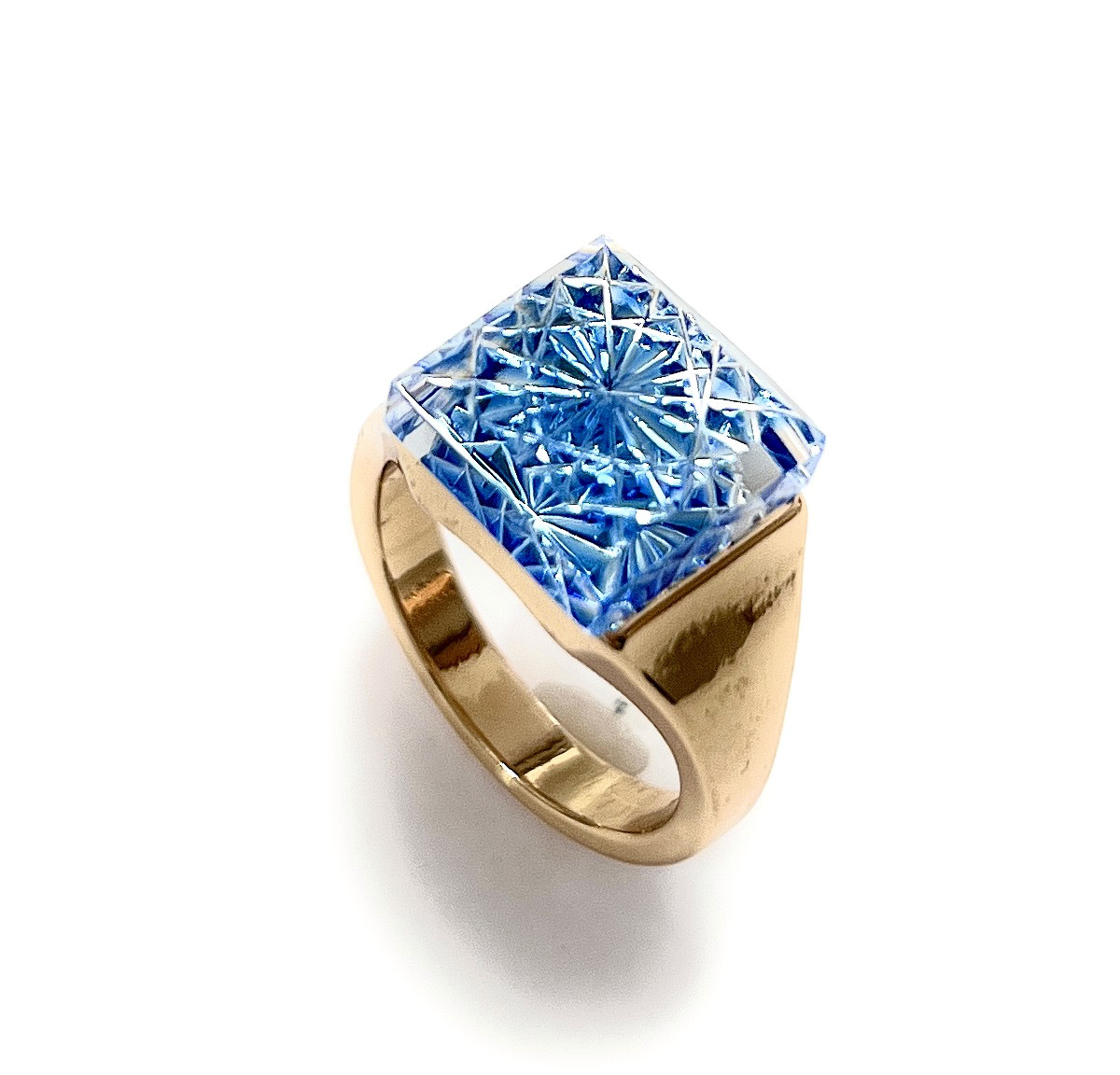 東京切子スクエアリング　　菊　ブルー・ゴールド