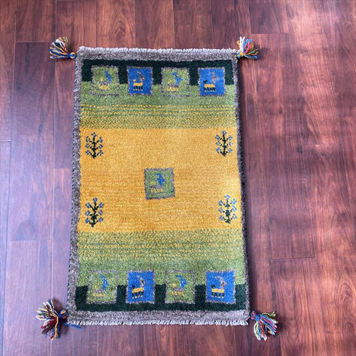 大特価40%OFF】ペルシャ ギャッベ 玄関マット 80×50cm イエロー 大特価40%OFF】ペルシャ ギャッベ 玄関マット 80×50cm イエロー