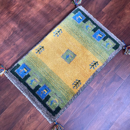 大特価40%OFF】ペルシャ ギャッベ 玄関マット 80×50cm イエロー 大特価40%OFF】ペルシャ ギャッベ 玄関マット 80×50cm イエロー