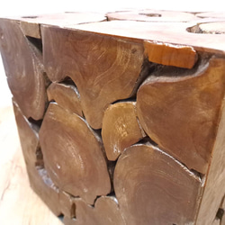 銘木 チーク ブロック スツール 椅子 天然木 無垢 キューブ 40cm　マホガニー色　cha222 4枚目の画像