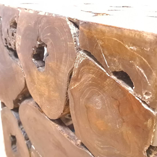 銘木 チーク ブロック スツール 椅子 天然木 無垢 キューブ 40cm