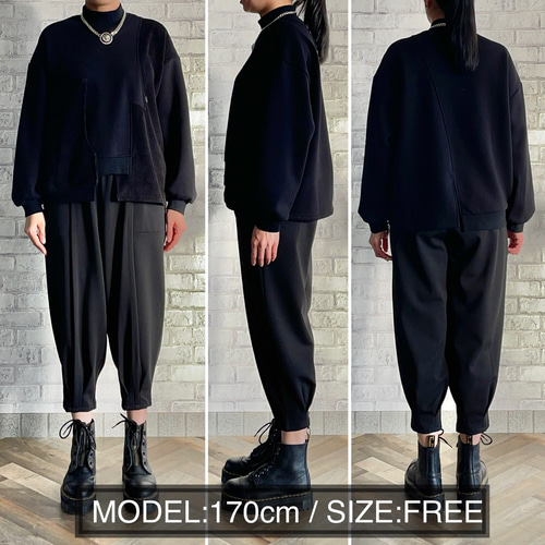 アシンメトリー切り替えプルオーバー 長袖 レディース トップス