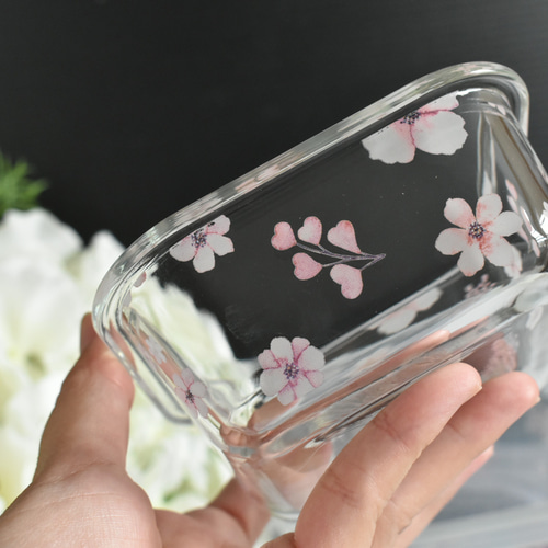 作り置きに便利！耐熱ガラス保存タッパー2個セット【桜version】 保存