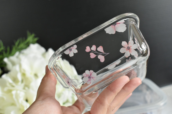 作り置きに便利！耐熱ガラス保存タッパー2個セット【桜version】 2枚目の画像