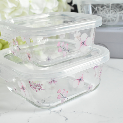 作り置きに便利！耐熱ガラス保存タッパー2個セット【桜version】 保存