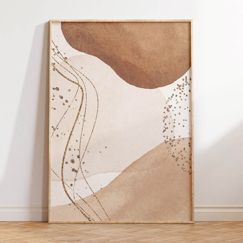 アートポスター 北欧モダン抽象画 ベージュ系ミニマルデザイン 曲線美