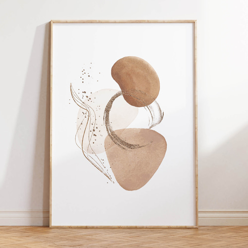 アートポスター 北欧モダン抽象画 ベージュ系ミニマルデザイン 曲線美