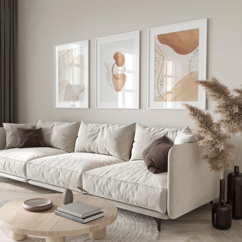 アートポスター 抽象画 シンプルモダン 北欧風 ベージュ ゴールド 曲線