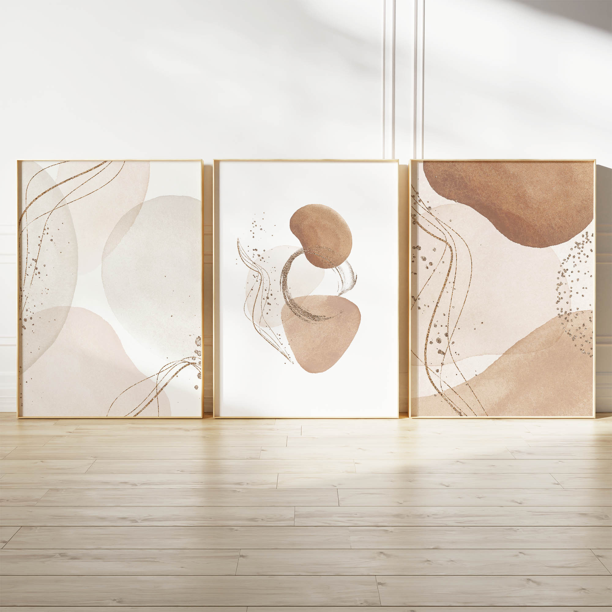 アートポスター 抽象画 シンプルモダン 北欧風 ベージュ ゴールド 曲線