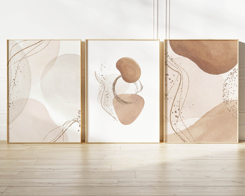 アートポスター 北欧モダン抽象画 ベージュ系ミニマルデザイン 曲線美