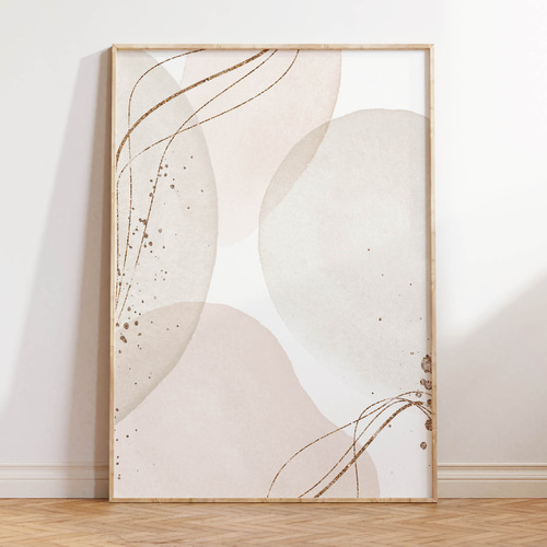 アートポスター 抽象画 シンプルモダン 北欧風 ベージュ ゴールド 曲線