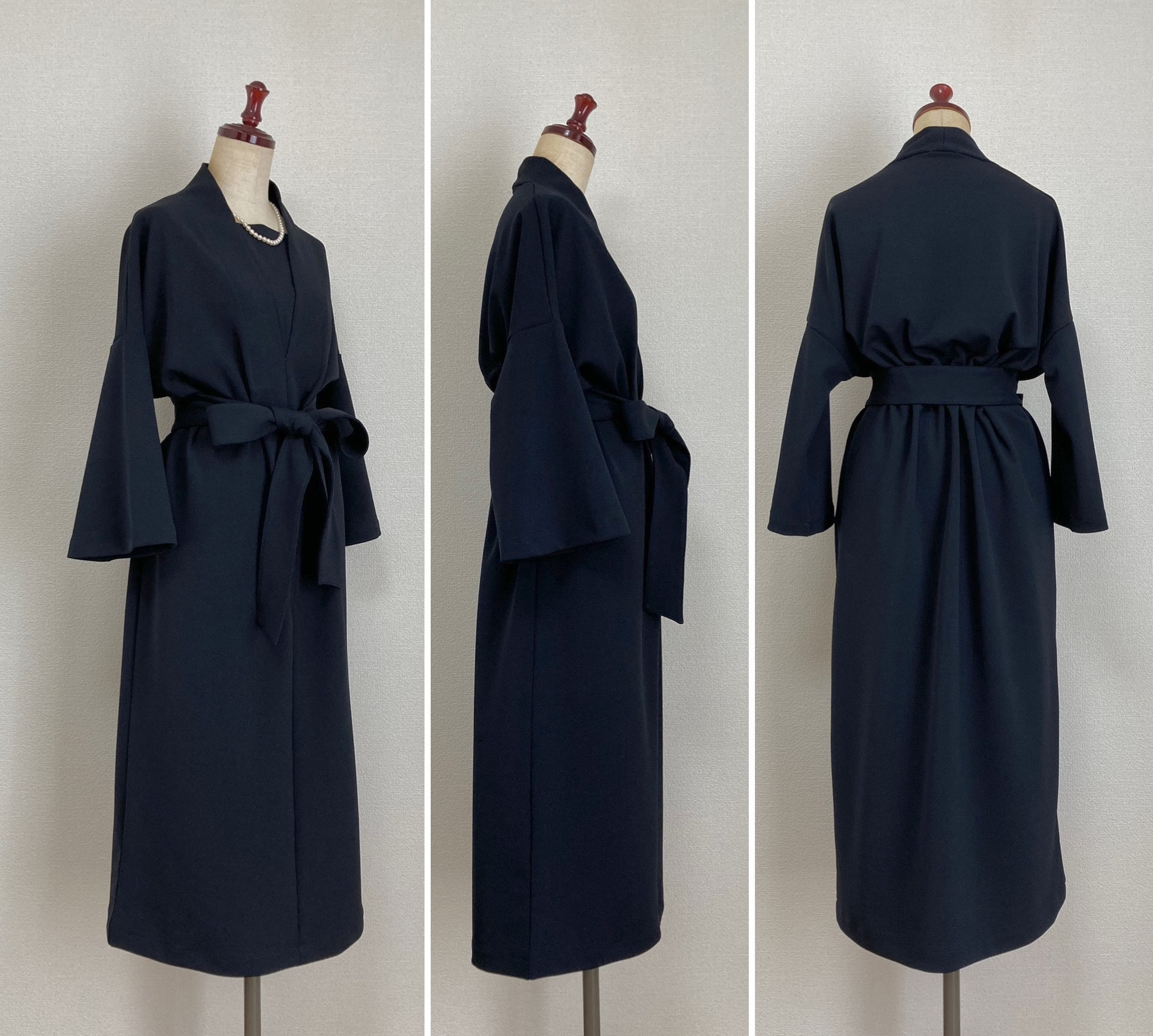 八分袖ベルスリーブ【卒入学式★卒入園式】リラックス伸縮素材セレモニーワンピース フォーマル【受注製作】ウエストリボン付