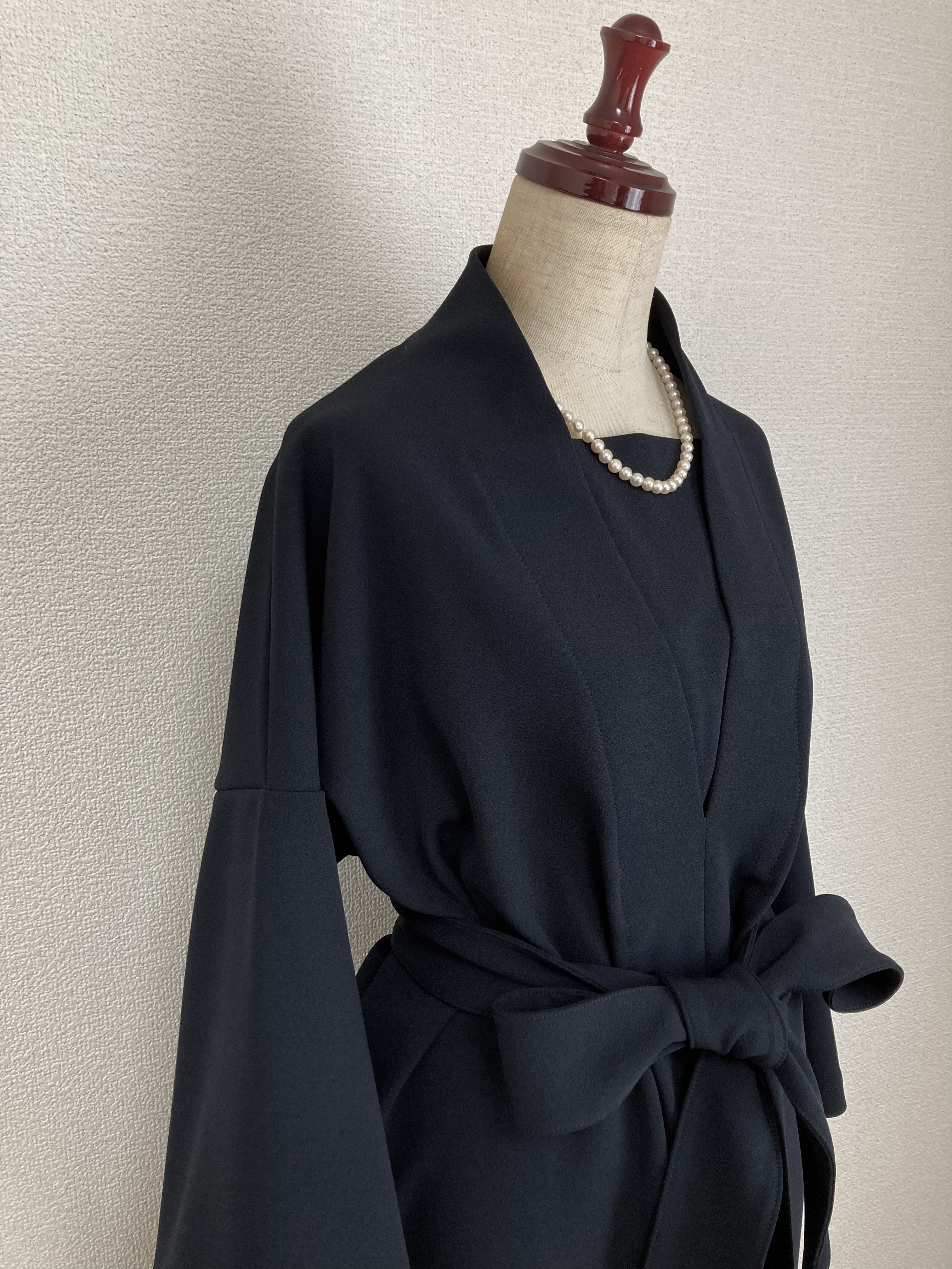 八分袖ベルスリーブ【卒入学式★卒入園式】リラックス伸縮素材セレモニーワンピース フォーマル【受注製作】ウエストリボン付