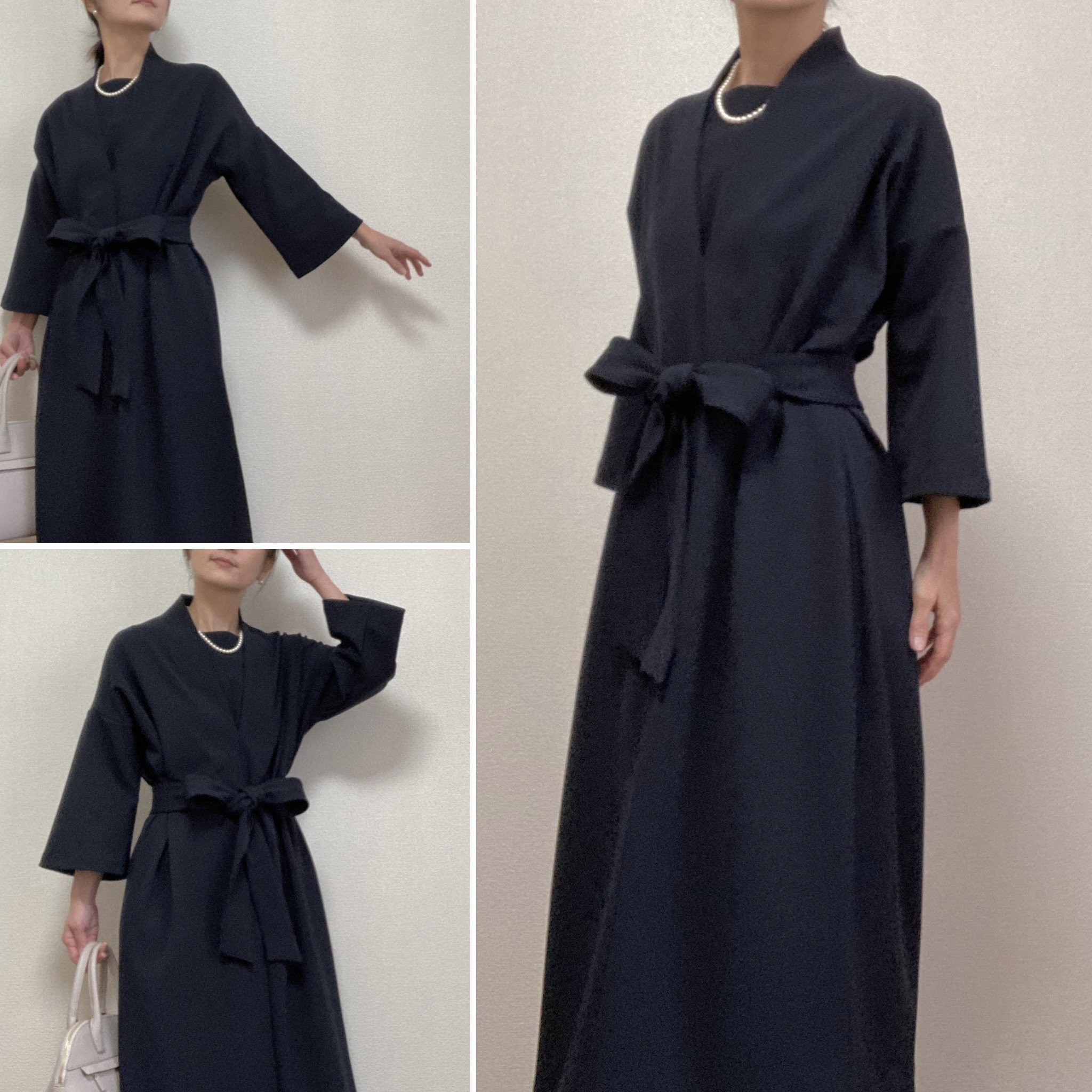 八分袖ベルスリーブ【卒入学式★卒入園式】リラックス伸縮素材セレモニーワンピース フォーマル【受注製作】ウエストリボン付